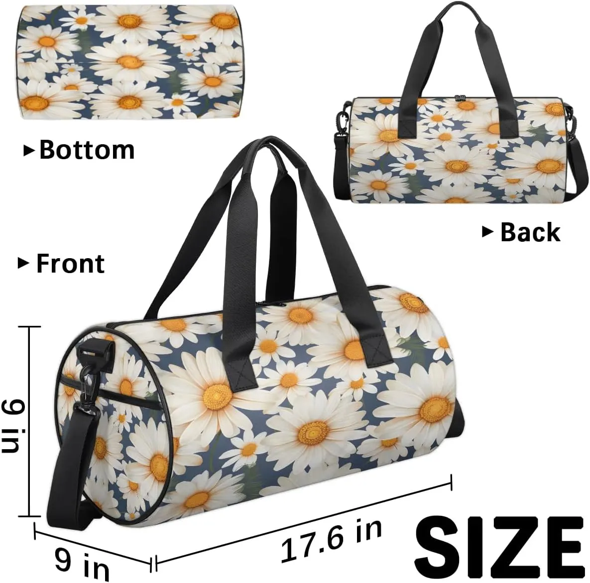 Gym Bags for Men Women Beautiful Daisies Sports Duffel Bags Carry On Travel Duffle Bag with Detachable Adjustable Shoulder Strap Overnight Weekender Bag