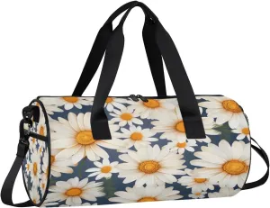 Gym Bags for Men Women Beautiful Daisies Sports Duffel Bags Carry On Travel Duffle Bag with Detachable Adjustable Shoulder Strap Overnight Weekender Bag