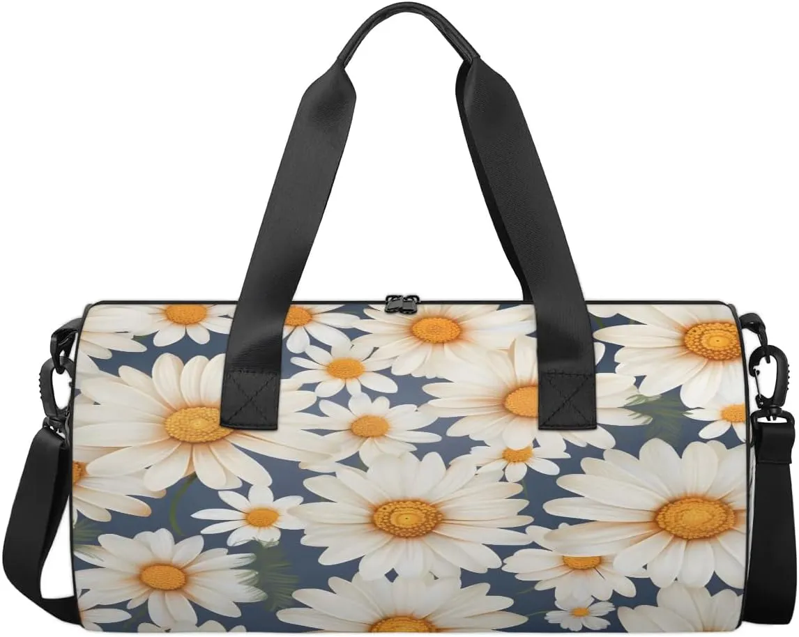 Gym Bags for Men Women Beautiful Daisies Sports Duffel Bags Carry On Travel Duffle Bag with Detachable Adjustable Shoulder Strap Overnight Weekender Bag