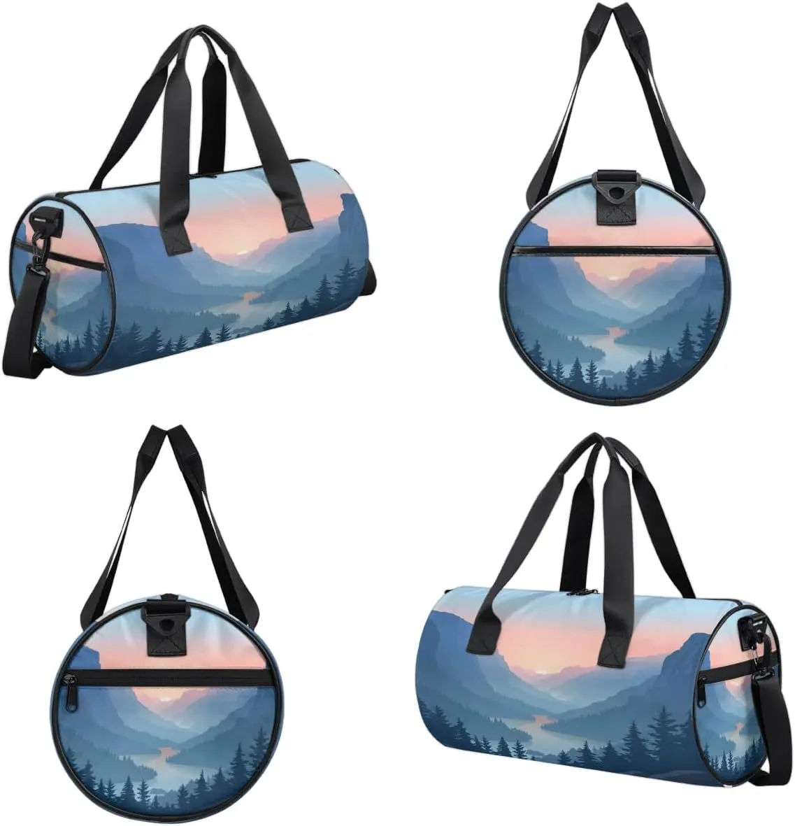 Gym Bags for Men Women Beautiful Mountains River Sports Duffel Bags Carry On Travel Duffle Bag with Detachable Adjustable Shoulder Strap Overnight Weekender Bag