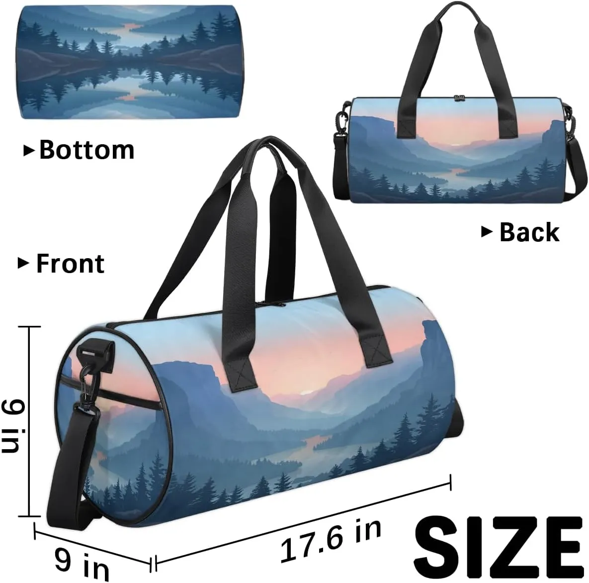Gym Bags for Men Women Beautiful Mountains River Sports Duffel Bags Carry On Travel Duffle Bag with Detachable Adjustable Shoulder Strap Overnight Weekender Bag