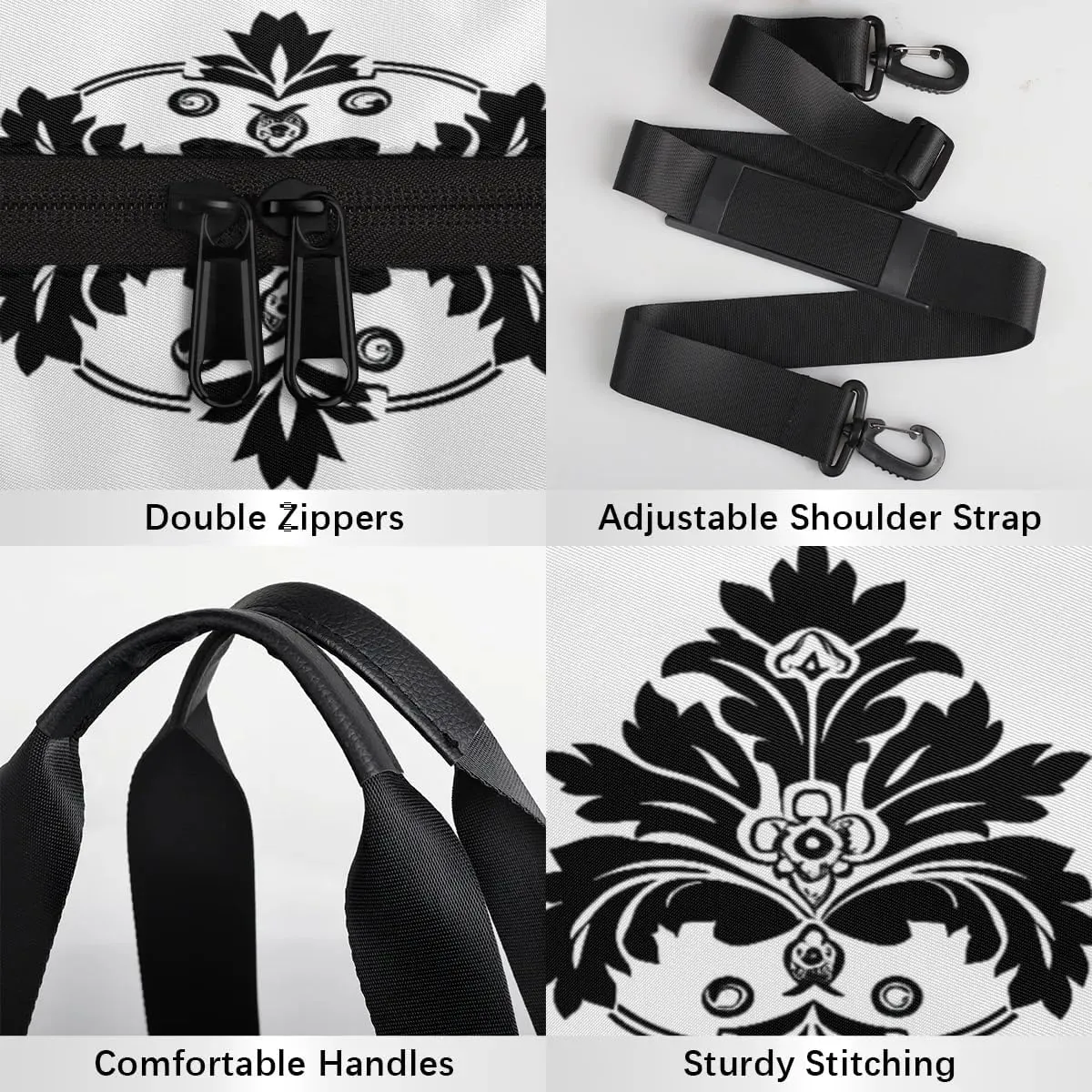Gym Bags for Men Women Black Floral Sports Duffel Bags Carry On Travel Duffle Bag with Detachable Adjustable Shoulder Strap Overnight Weekender Bag