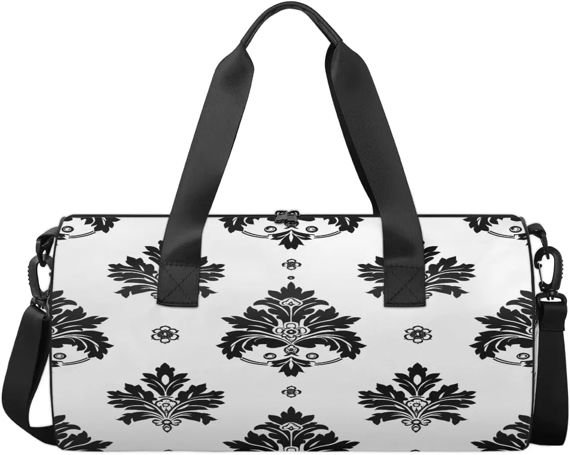 Gym Bags for Men Women Black Floral Sports Duffel Bags Carry On Travel Duffle Bag with Detachable Adjustable Shoulder Strap Overnight Weekender Bag