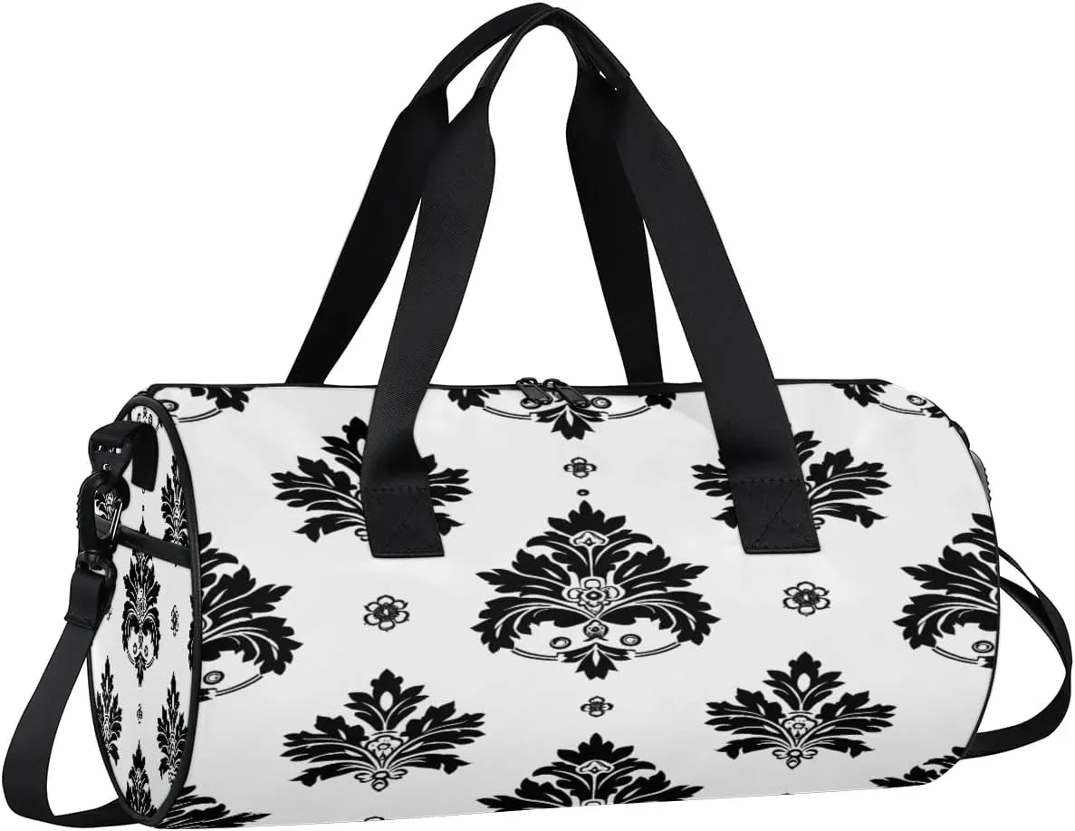 Gym Bags for Men Women Black Floral Sports Duffel Bags Carry On Travel Duffle Bag with Detachable Adjustable Shoulder Strap Overnight Weekender Bag