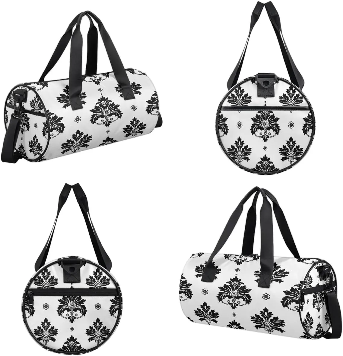 Gym Bags for Men Women Black Floral Sports Duffel Bags Carry On Travel Duffle Bag with Detachable Adjustable Shoulder Strap Overnight Weekender Bag