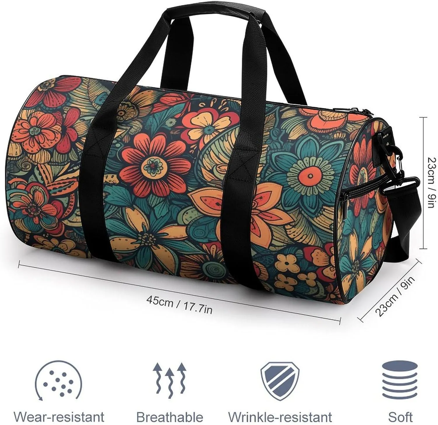 Gym Bags for Men Women Color Floral Duffle Bag Travel Overnight Bag with Shoe Compartment Tote Bags