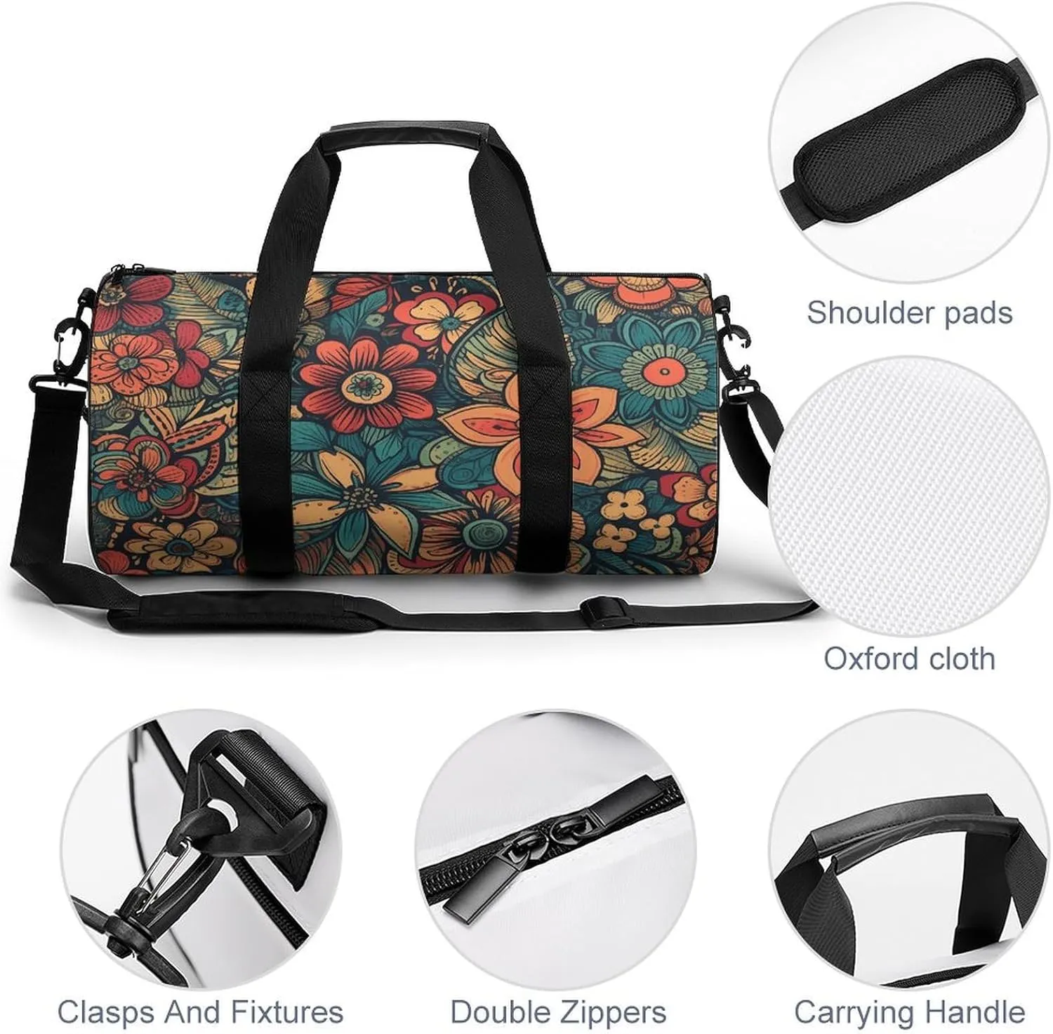 Gym Bags for Men Women Color Floral Duffle Bag Travel Overnight Bag with Shoe Compartment Tote Bags