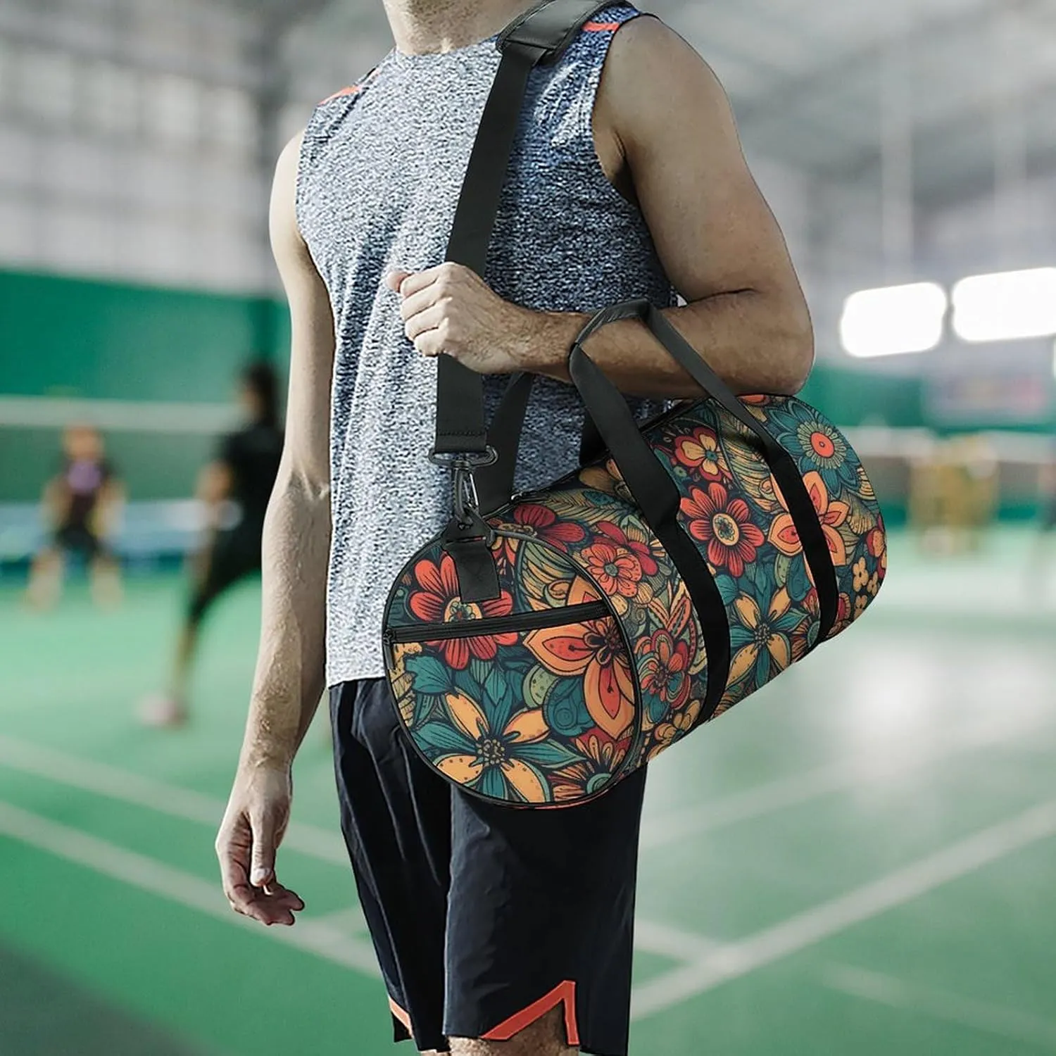 Gym Bags for Men Women Color Floral Duffle Bag Travel Overnight Bag with Shoe Compartment Tote Bags