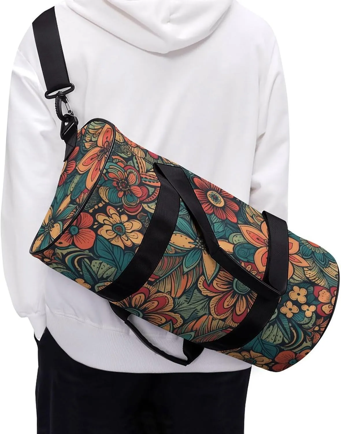 Gym Bags for Men Women Color Floral Duffle Bag Travel Overnight Bag with Shoe Compartment Tote Bags