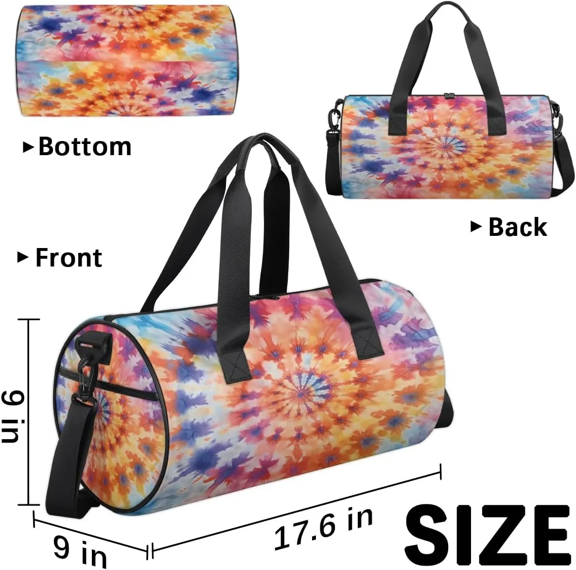 Gym Bags for Men Women Colorful Tie Dyeing Sports Duffel Bags Carry On Travel Duffle Bag with Detachable Adjustable Shoulder Strap Overnight Weekender Bag