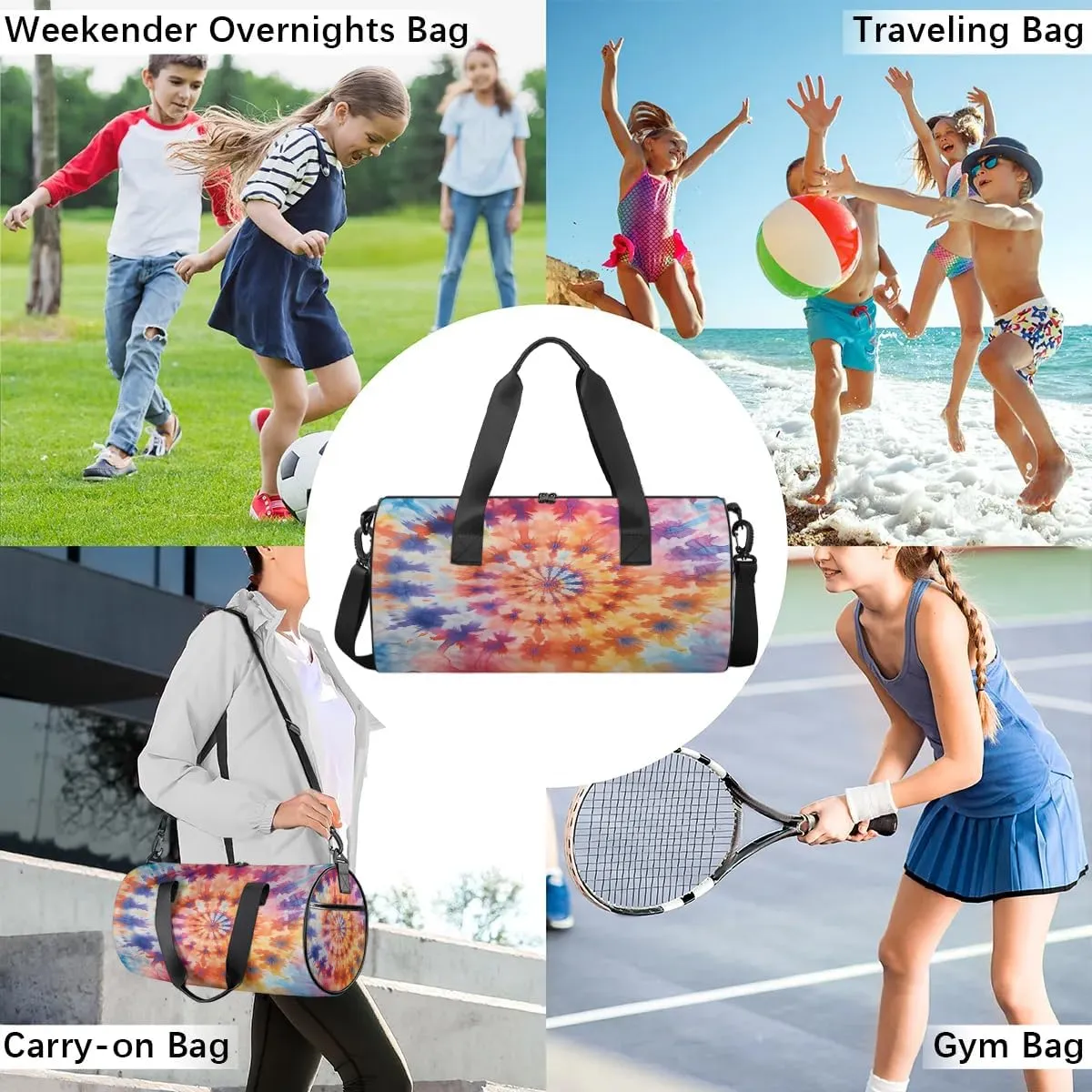Gym Bags for Men Women Colorful Tie Dyeing Sports Duffel Bags Carry On Travel Duffle Bag with Detachable Adjustable Shoulder Strap Overnight Weekender Bag