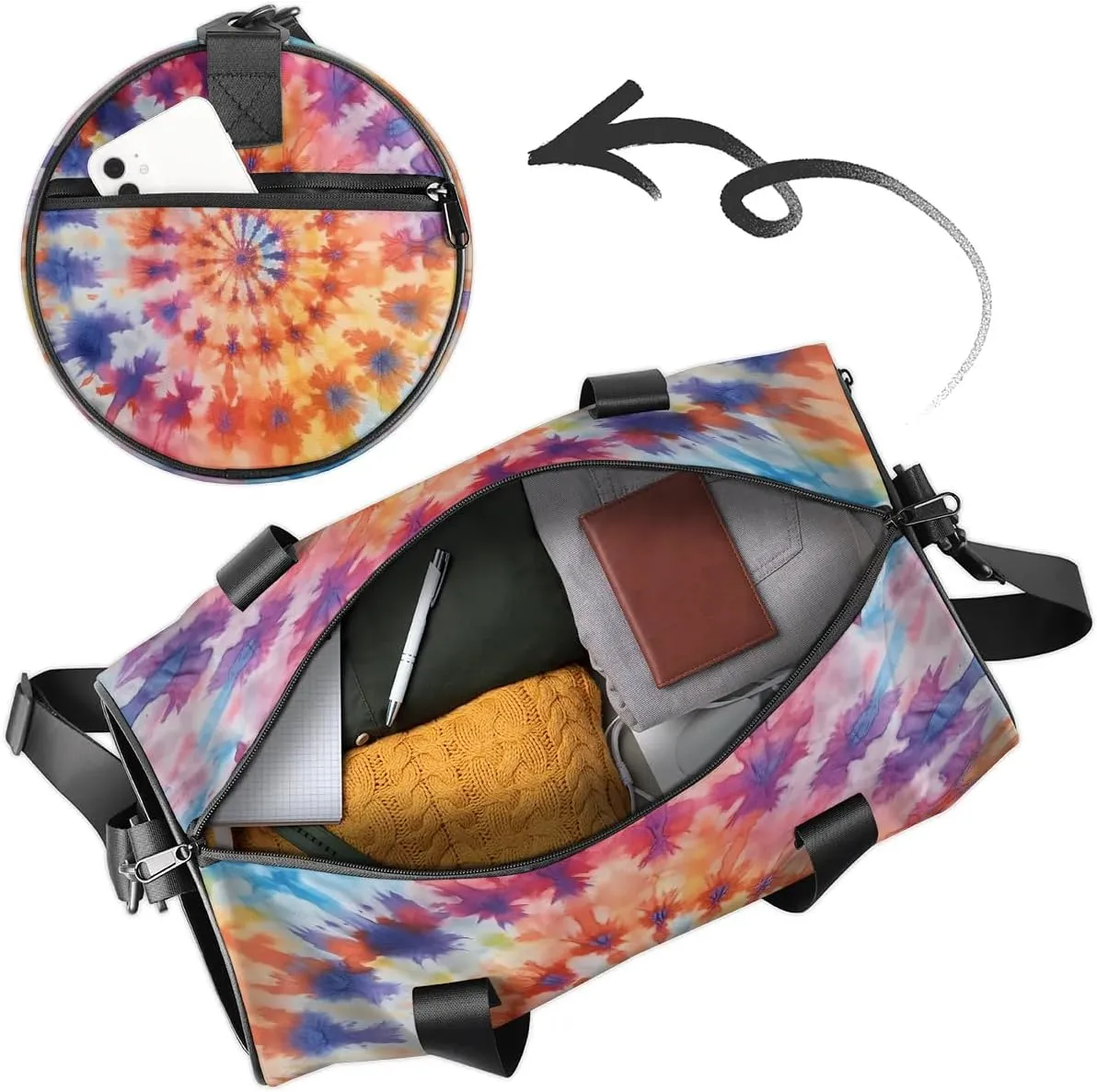 Gym Bags for Men Women Colorful Tie Dyeing Sports Duffel Bags Carry On Travel Duffle Bag with Detachable Adjustable Shoulder Strap Overnight Weekender Bag