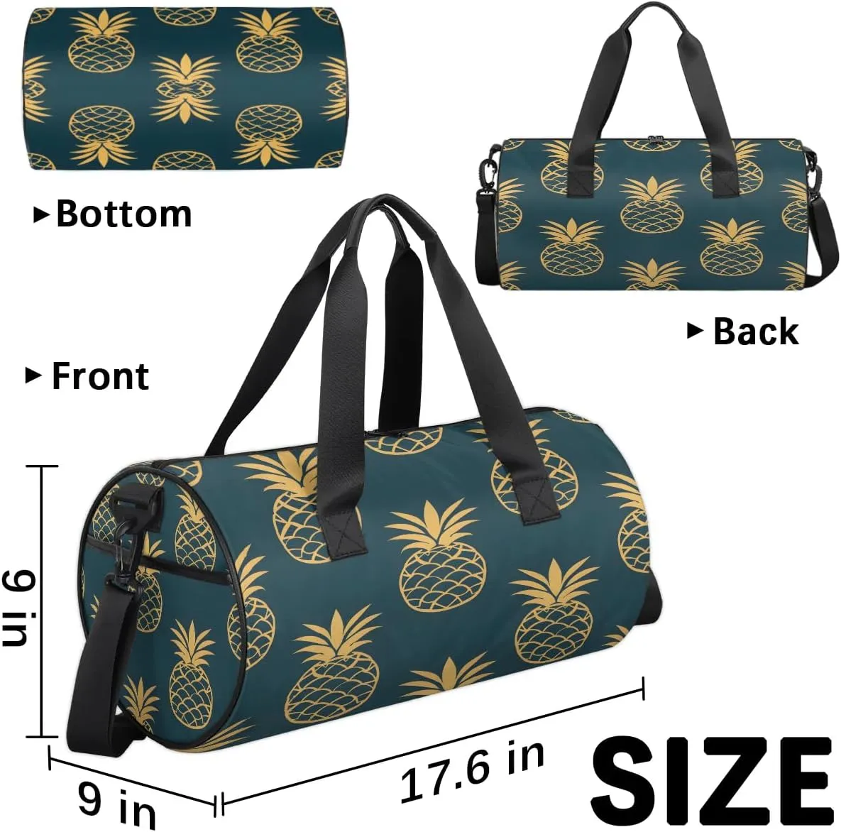 Gym Bags for Men Women Cute Pineapples Print Sports Duffel Bags Carry On Travel Duffle Bag with Detachable Adjustable Shoulder Strap Overnight Weekender Bag