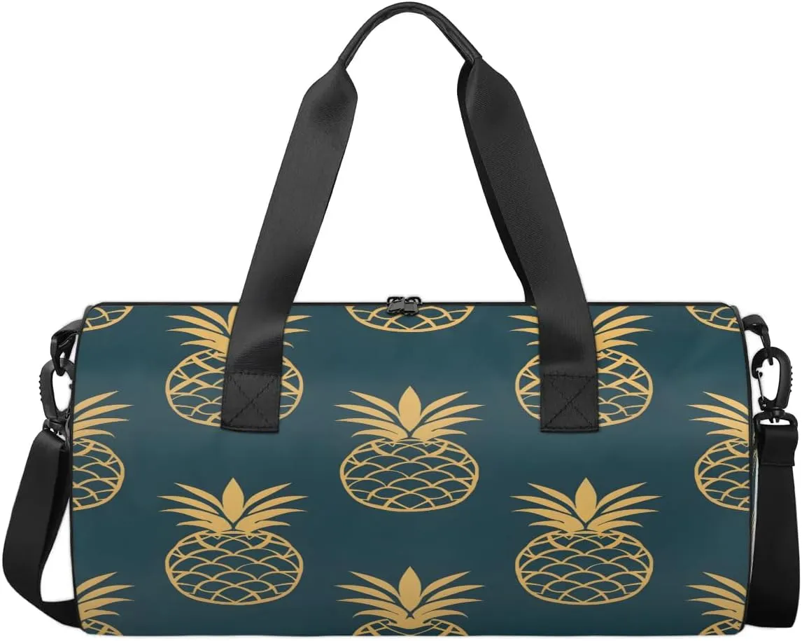 Gym Bags for Men Women Cute Pineapples Print Sports Duffel Bags Carry On Travel Duffle Bag with Detachable Adjustable Shoulder Strap Overnight Weekender Bag