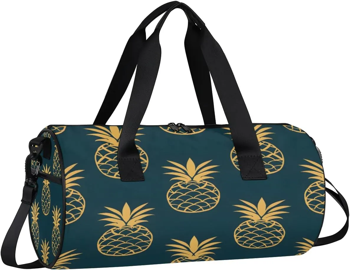 Gym Bags for Men Women Cute Pineapples Print Sports Duffel Bags Carry On Travel Duffle Bag with Detachable Adjustable Shoulder Strap Overnight Weekender Bag