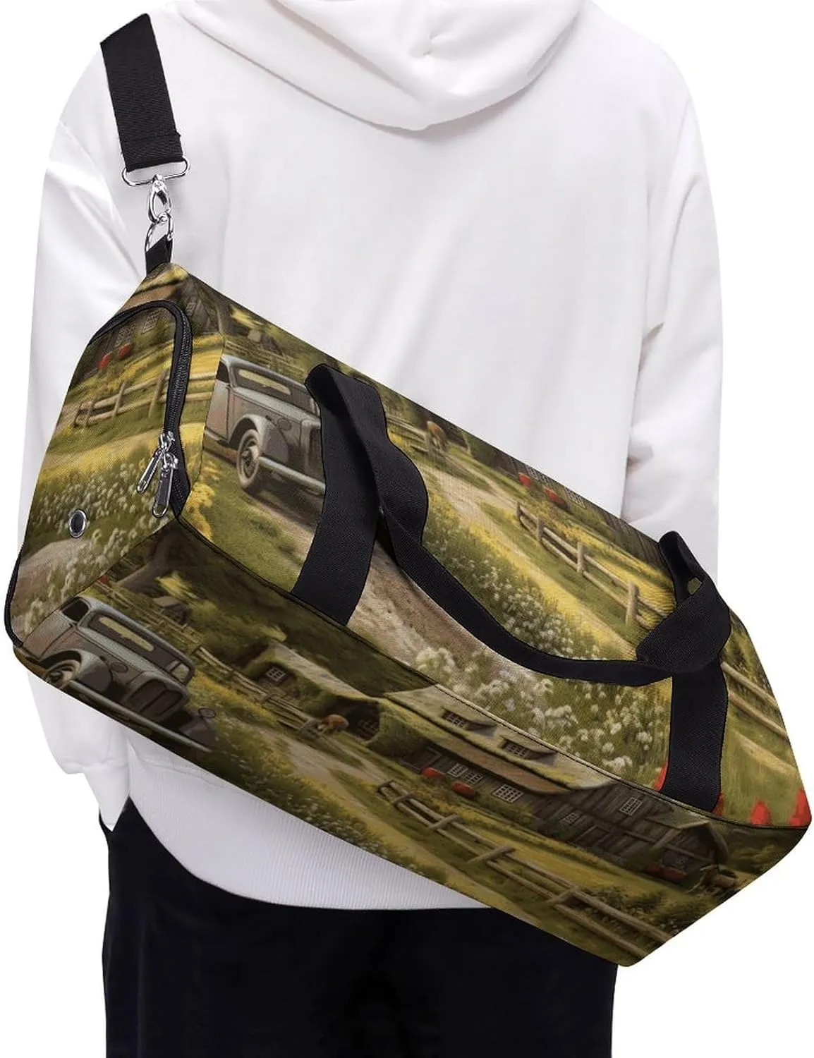 Gym Bags for Men Women Farm Thatched Cottage Duffle Bag Travel Overnight Bag with Shoe Compartment Tote Bags