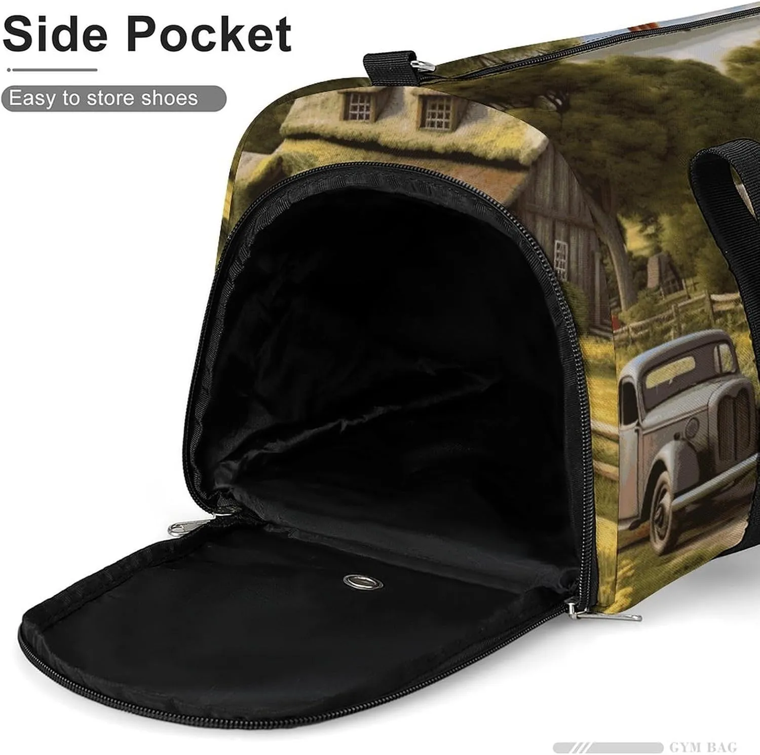 Gym Bags for Men Women Farm Thatched Cottage Duffle Bag Travel Overnight Bag with Shoe Compartment Tote Bags