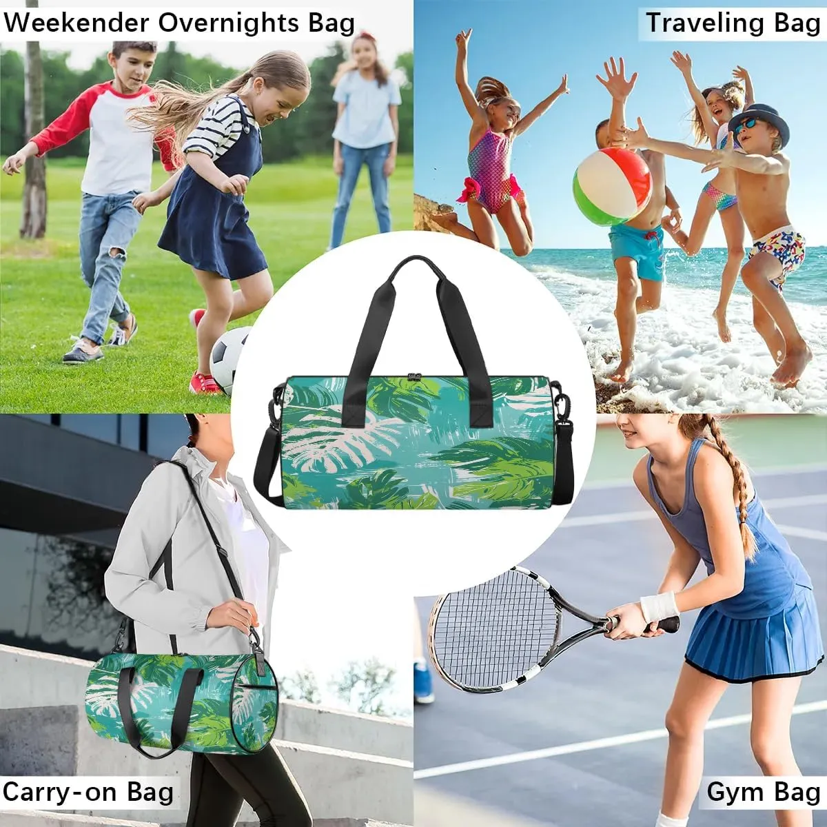 Gym Bags for Men Women Fern Leaf Theme Sports Duffel Bags Carry On Travel Duffle Bag with Detachable Adjustable Shoulder Strap Overnight Weekender Bag