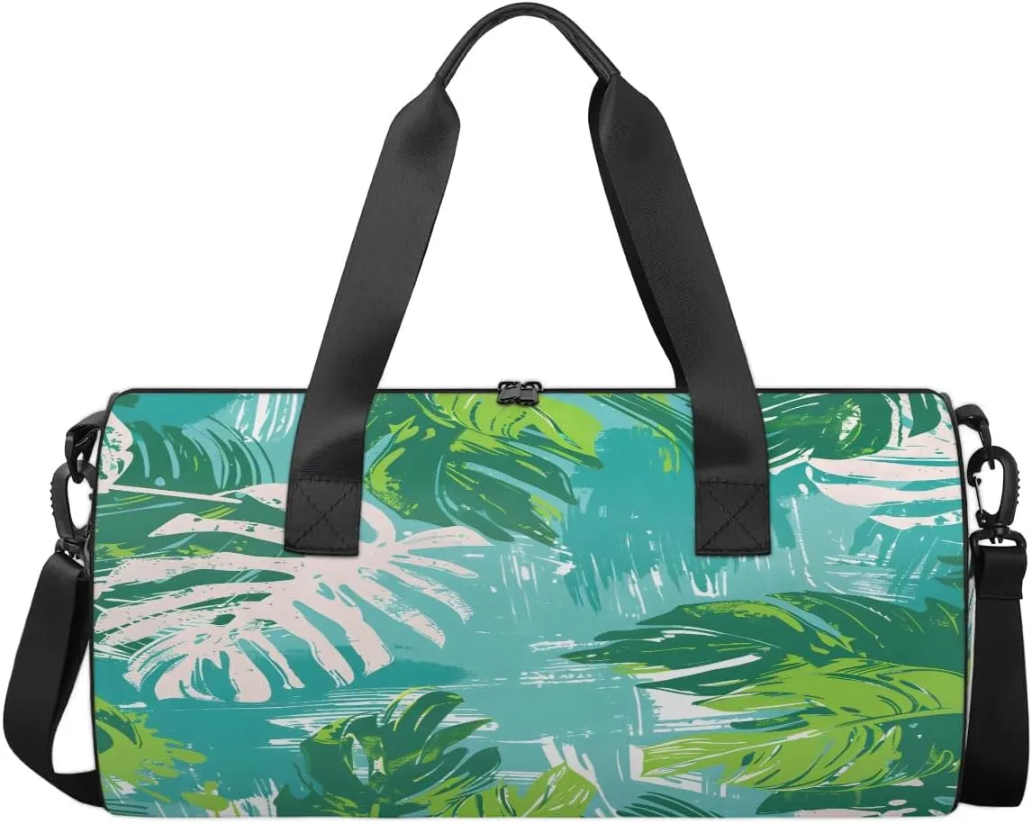 Gym Bags for Men Women Fern Leaf Theme Sports Duffel Bags Carry On Travel Duffle Bag with Detachable Adjustable Shoulder Strap Overnight Weekender Bag