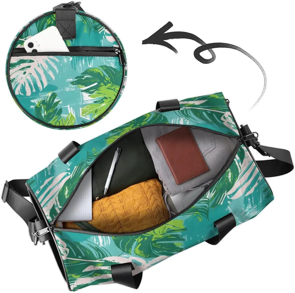 Gym Bags for Men Women Fern Leaf Theme Sports Duffel Bags Carry On Travel Duffle Bag with Detachable Adjustable Shoulder Strap Overnight Weekender Bag