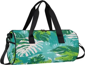 Gym Bags for Men Women Fern Leaf Theme Sports Duffel Bags Carry On Travel Duffle Bag with Detachable Adjustable Shoulder Strap Overnight Weekender Bag