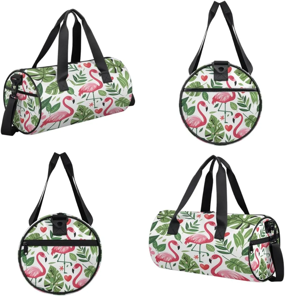 Gym Bags for Men Women Flamingo Fern Leaf Sports Duffel Bags Carry On Travel Duffle Bag with Detachable Adjustable Shoulder Strap Overnight Weekender Bag