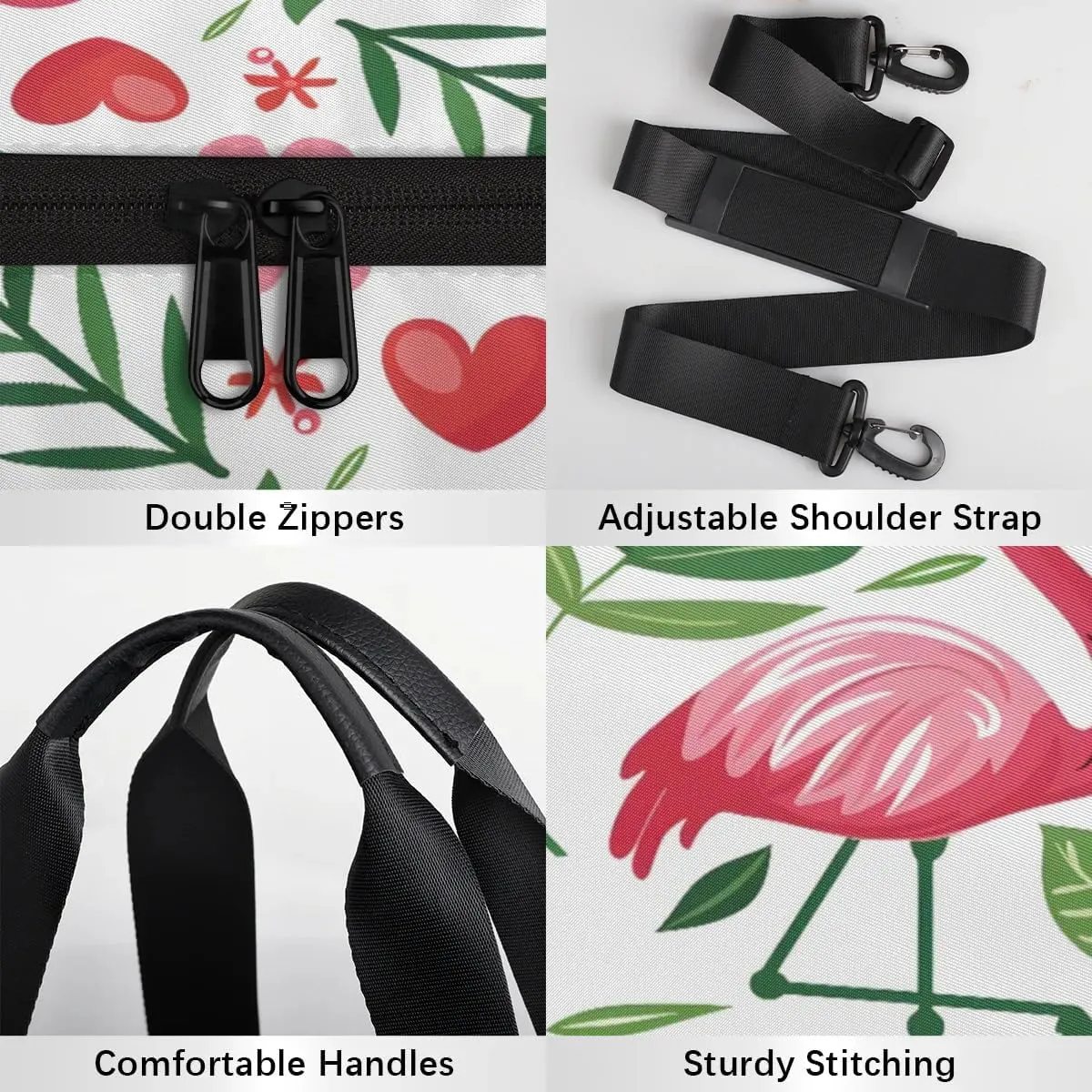 Gym Bags for Men Women Flamingo Fern Leaf Sports Duffel Bags Carry On Travel Duffle Bag with Detachable Adjustable Shoulder Strap Overnight Weekender Bag