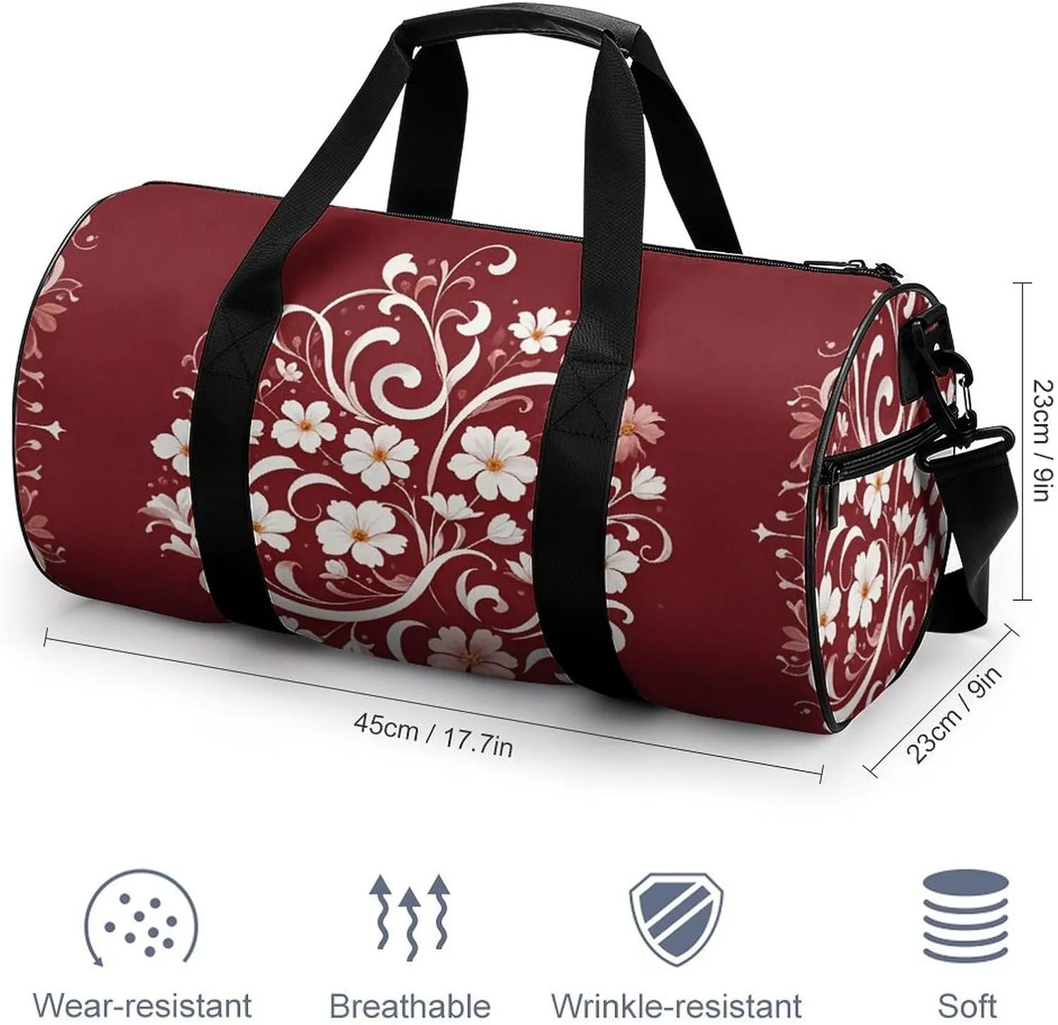 Gym Bags for Men Women Floral Swirl Ivy Pattern Duffle Bag Travel Overnight Bag with Shoe Compartment Tote Bags