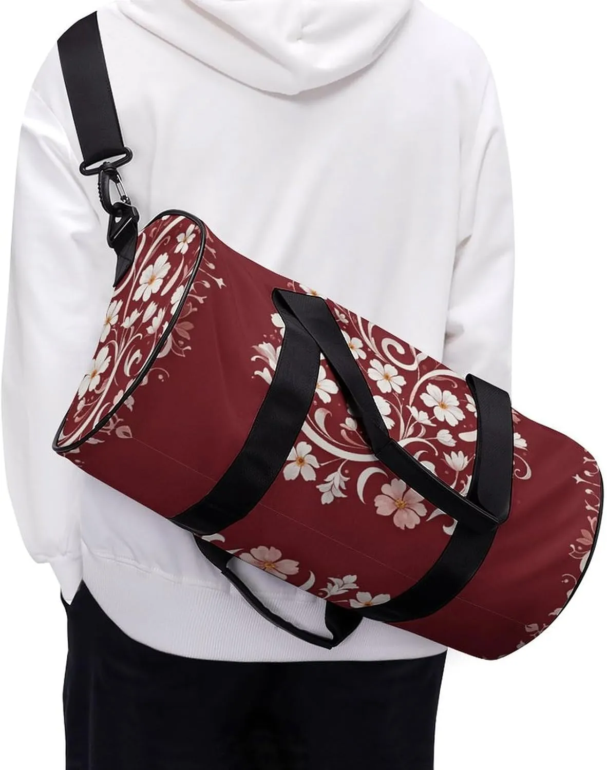 Gym Bags for Men Women Floral Swirl Ivy Pattern Duffle Bag Travel Overnight Bag with Shoe Compartment Tote Bags