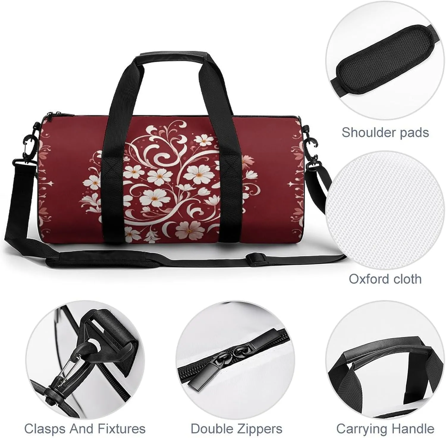 Gym Bags for Men Women Floral Swirl Ivy Pattern Duffle Bag Travel Overnight Bag with Shoe Compartment Tote Bags