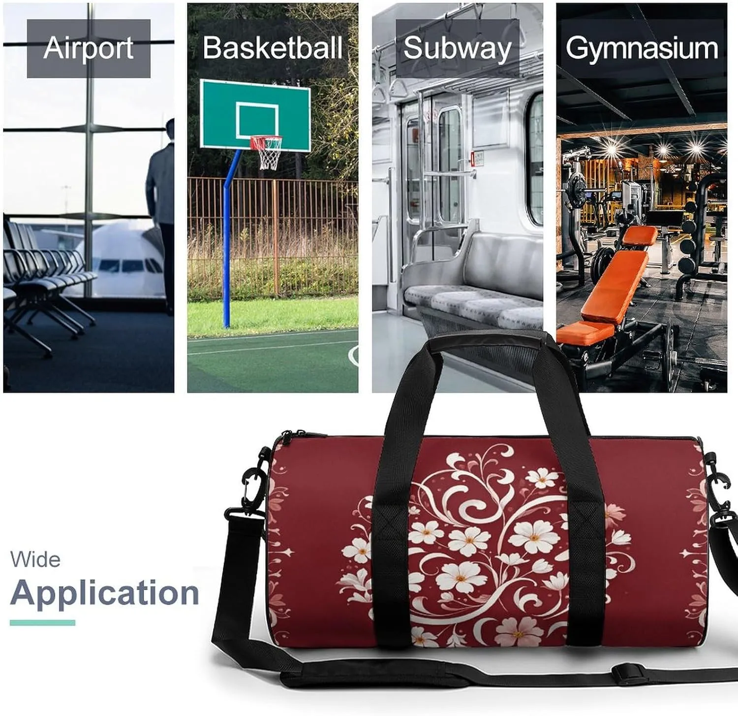 Gym Bags for Men Women Floral Swirl Ivy Pattern Duffle Bag Travel Overnight Bag with Shoe Compartment Tote Bags