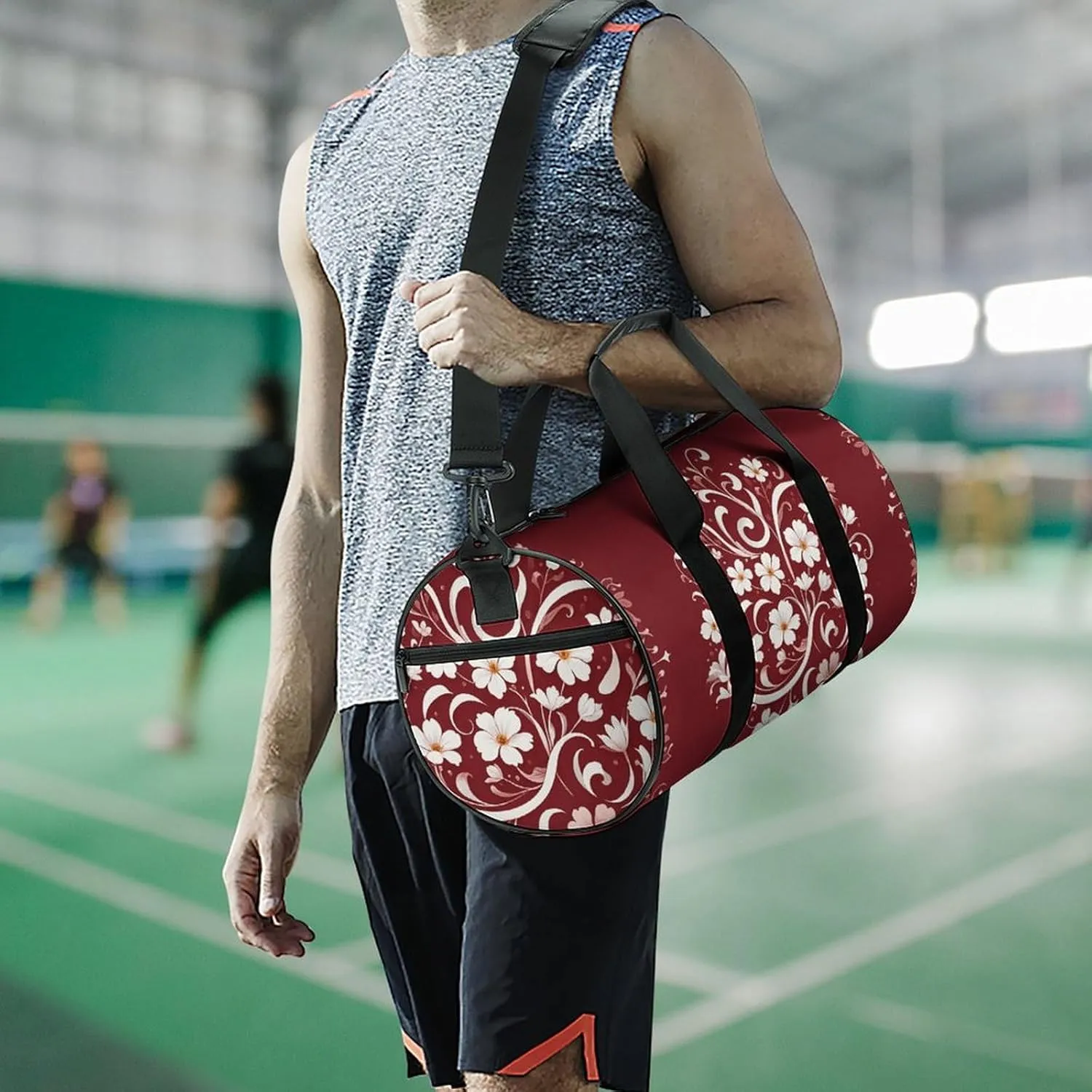 Gym Bags for Men Women Floral Swirl Ivy Pattern Duffle Bag Travel Overnight Bag with Shoe Compartment Tote Bags
