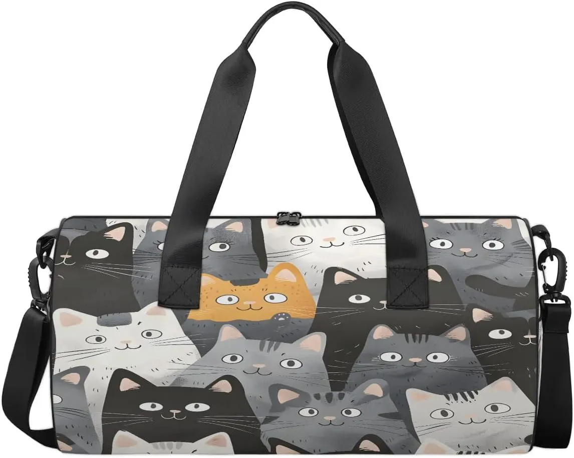 Gym Bags for Men Women Funny Cat Print Sports Duffel Bags Carry On Travel Duffle Bag with Detachable Adjustable Shoulder Strap Overnight Weekender Bag