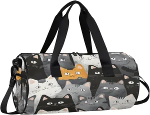 Gym Bags for Men Women Funny Cat Print Sports Duffel Bags Carry On Travel Duffle Bag with Detachable Adjustable Shoulder Strap Overnight Weekender Bag