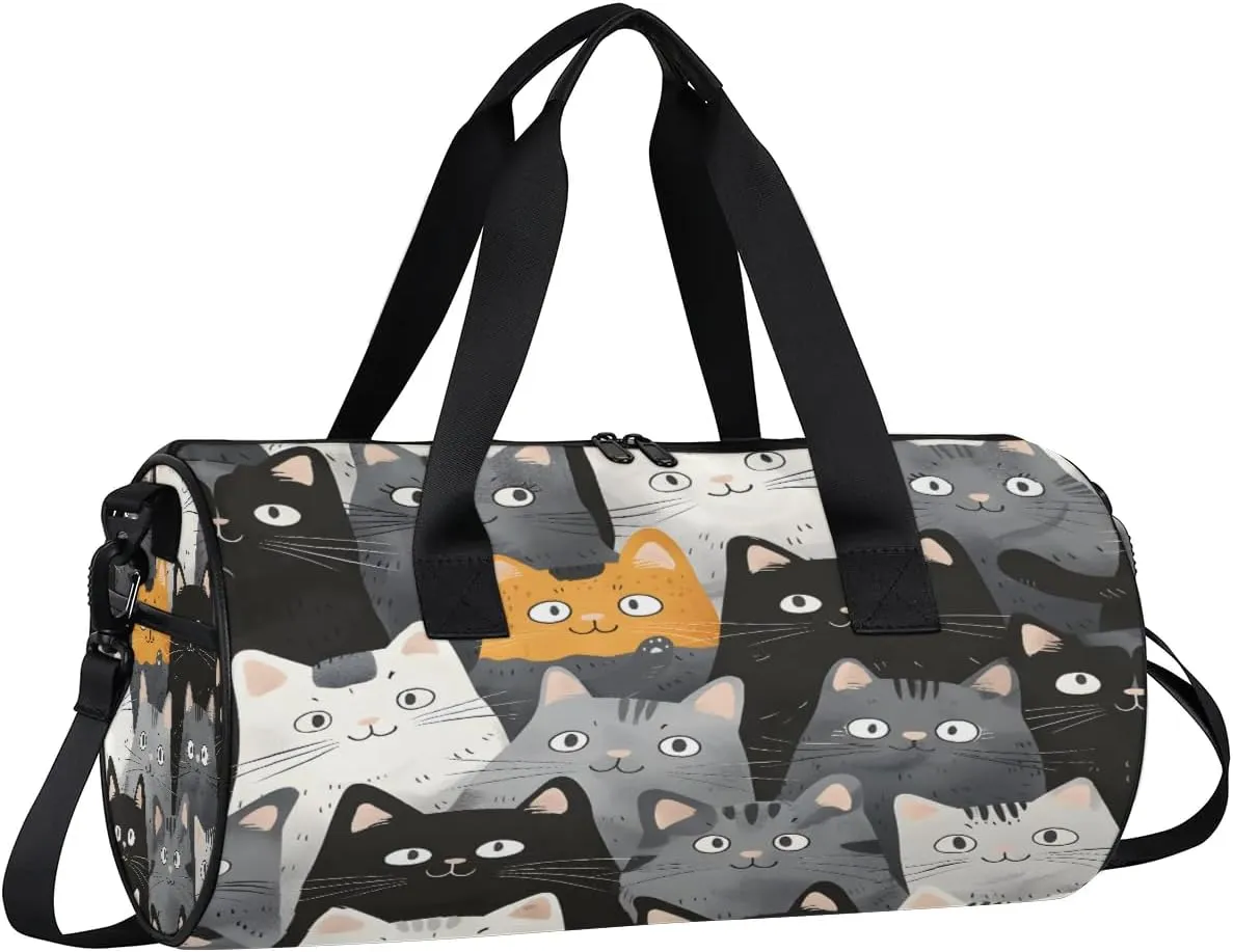 Gym Bags for Men Women Funny Cat Print Sports Duffel Bags Carry On Travel Duffle Bag with Detachable Adjustable Shoulder Strap Overnight Weekender Bag
