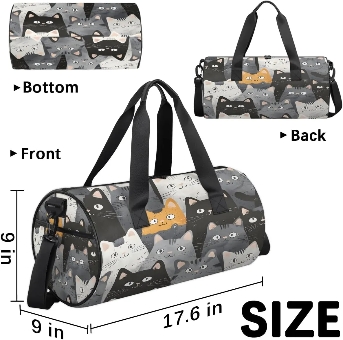 Gym Bags for Men Women Funny Cat Print Sports Duffel Bags Carry On Travel Duffle Bag with Detachable Adjustable Shoulder Strap Overnight Weekender Bag