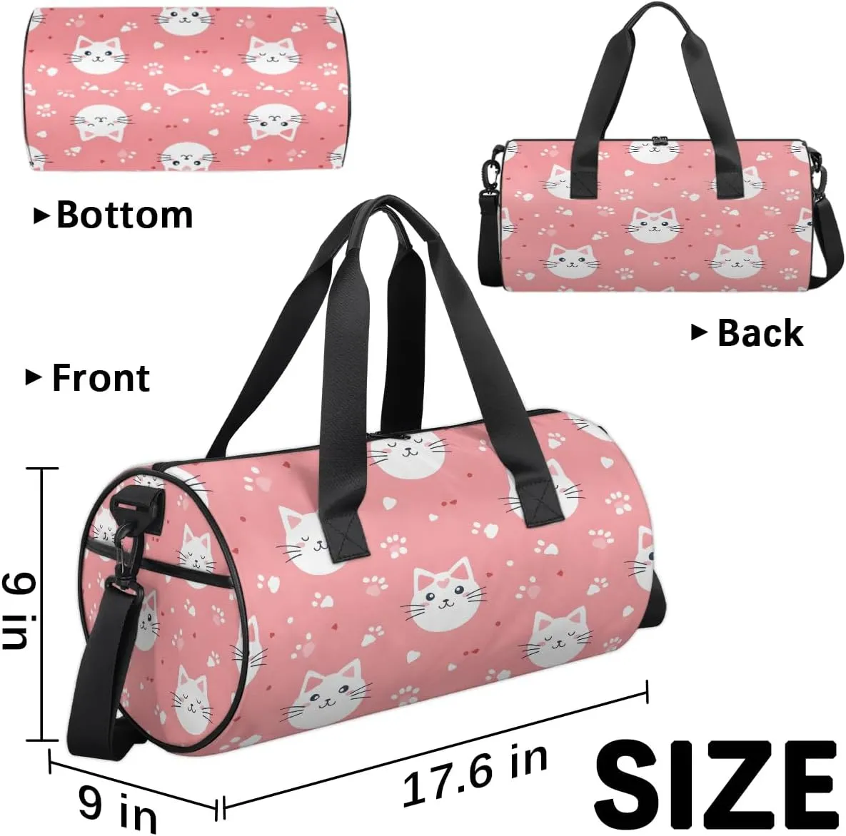 Gym Bags for Men Women Lovely Cats Paw Print Sports Duffel Bags Carry On Travel Duffle Bag with Detachable Adjustable Shoulder Strap Overnight Weekender Bag