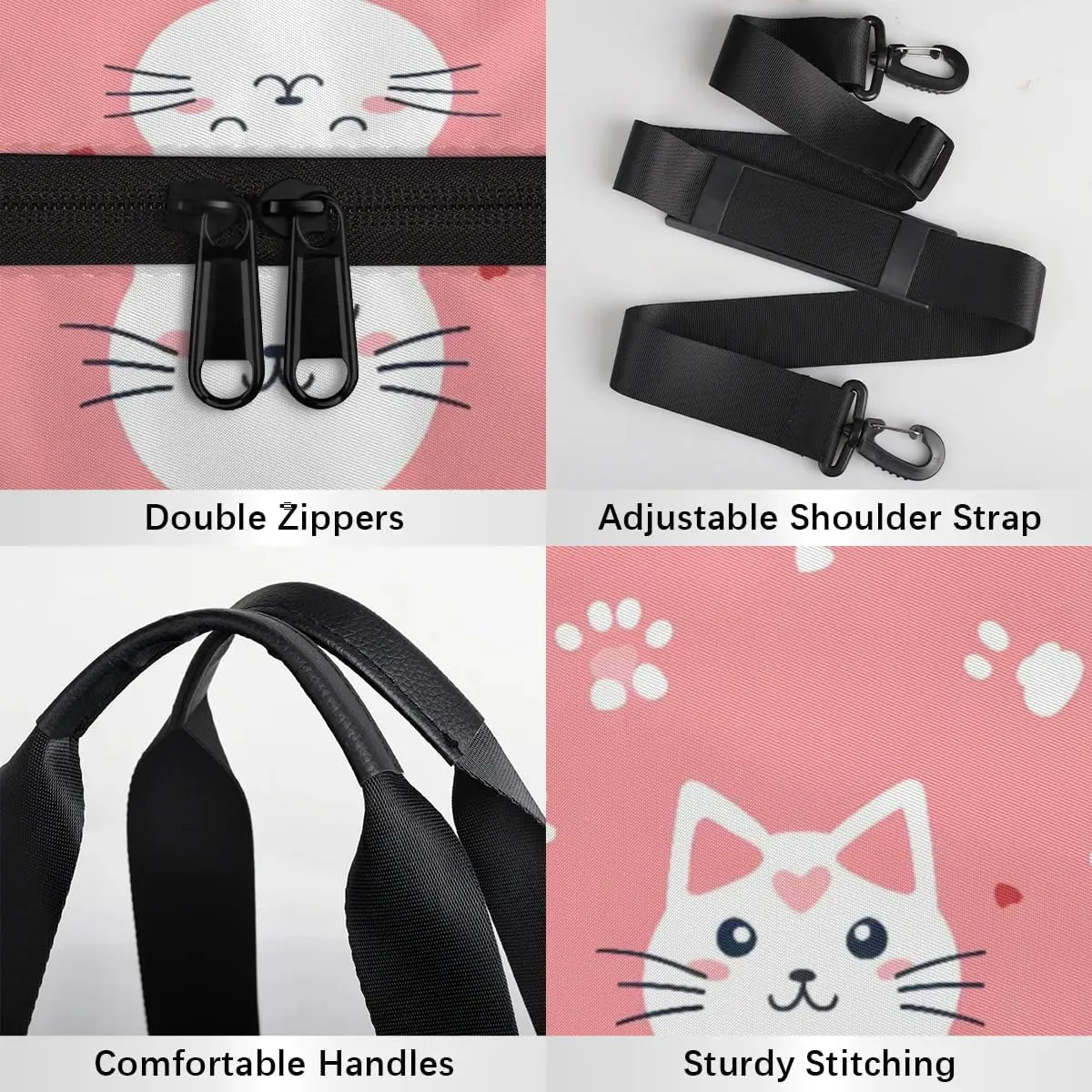 Gym Bags for Men Women Lovely Cats Paw Print Sports Duffel Bags Carry On Travel Duffle Bag with Detachable Adjustable Shoulder Strap Overnight Weekender Bag