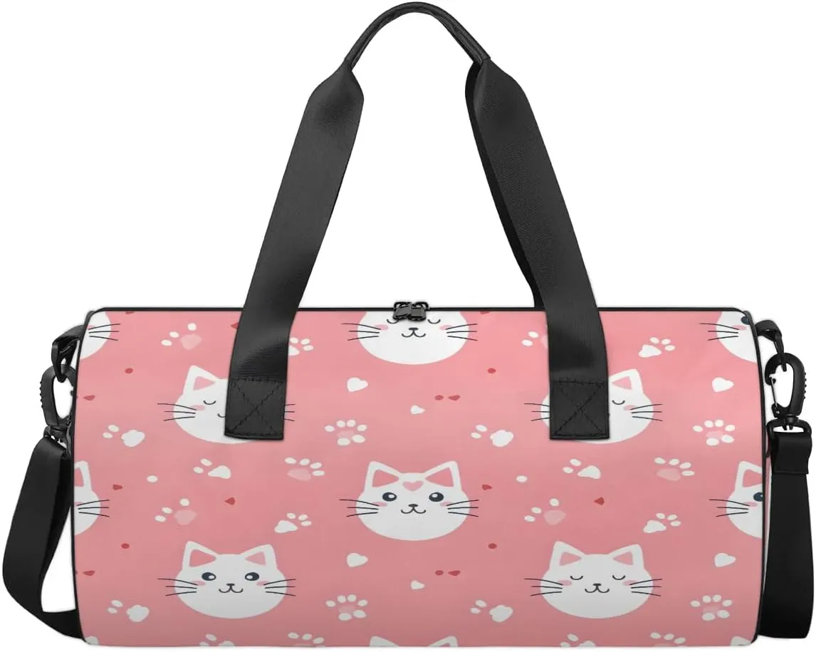 Gym Bags for Men Women Lovely Cats Paw Print Sports Duffel Bags Carry On Travel Duffle Bag with Detachable Adjustable Shoulder Strap Overnight Weekender Bag
