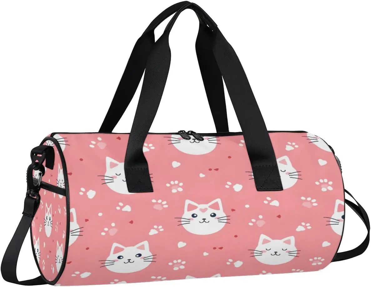Gym Bags for Men Women Lovely Cats Paw Print Sports Duffel Bags Carry On Travel Duffle Bag with Detachable Adjustable Shoulder Strap Overnight Weekender Bag