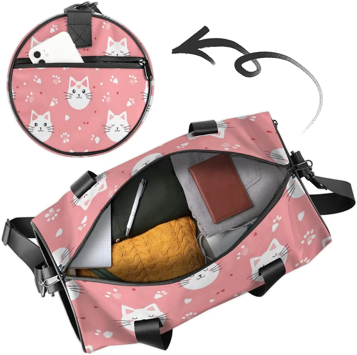 Gym Bags for Men Women Lovely Cats Paw Print Sports Duffel Bags Carry On Travel Duffle Bag with Detachable Adjustable Shoulder Strap Overnight Weekender Bag