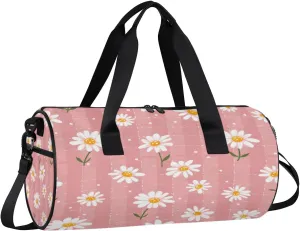 Gym Bags for Men Women Lovely Daisy Floral Sports Duffel Bags Carry On Travel Duffle Bag with Detachable Adjustable Shoulder Strap Overnight Weekender Bag