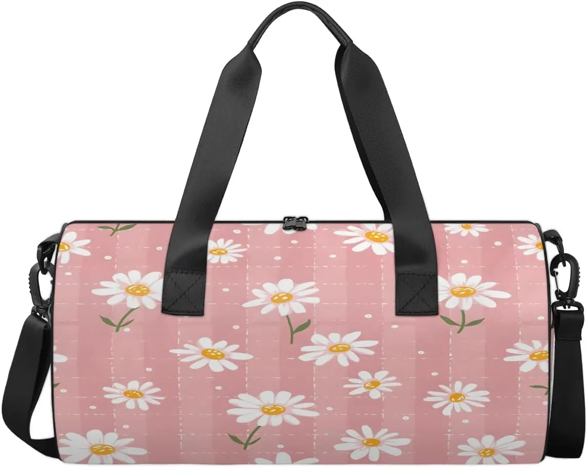 Gym Bags for Men Women Lovely Daisy Floral Sports Duffel Bags Carry On Travel Duffle Bag with Detachable Adjustable Shoulder Strap Overnight Weekender Bag