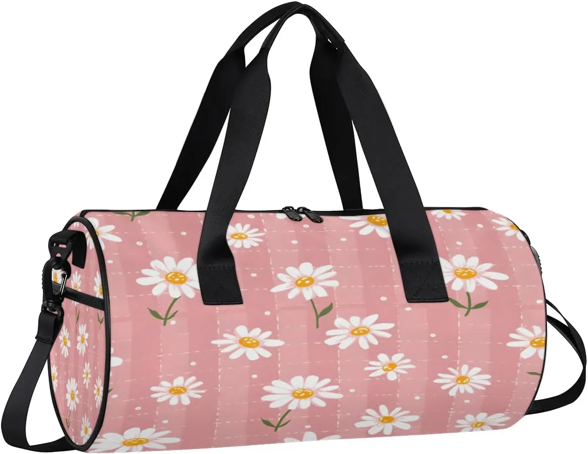 Gym Bags for Men Women Lovely Daisy Floral Sports Duffel Bags Carry On Travel Duffle Bag with Detachable Adjustable Shoulder Strap Overnight Weekender Bag
