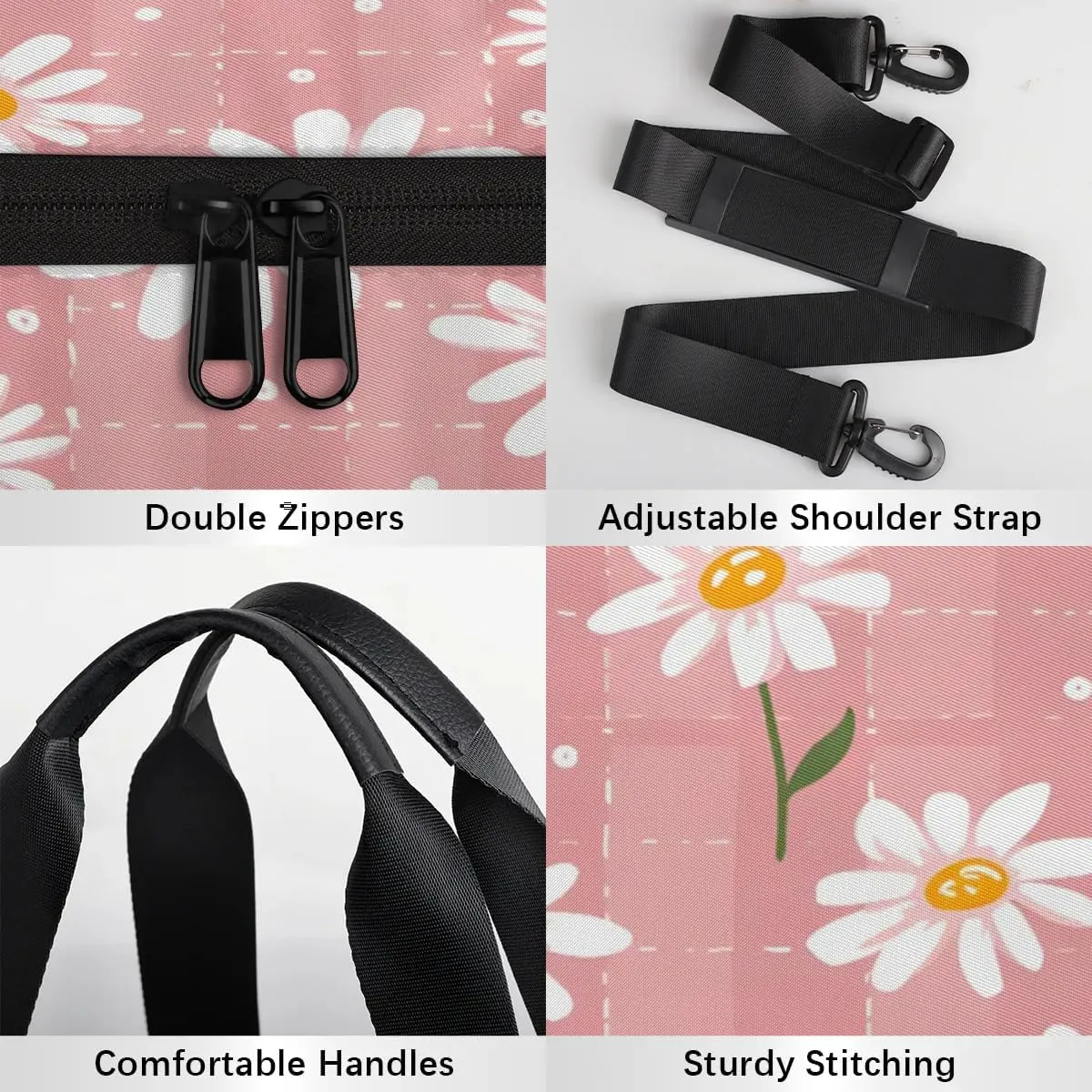 Gym Bags for Men Women Lovely Daisy Floral Sports Duffel Bags Carry On Travel Duffle Bag with Detachable Adjustable Shoulder Strap Overnight Weekender Bag