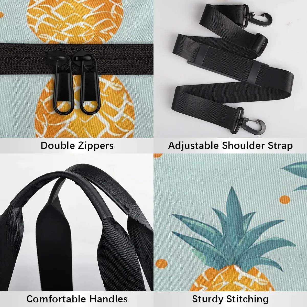 Gym Bags for Men Women Pineapples Fruit Print Sports Duffel Bags Carry On Travel Duffle Bag with Detachable Adjustable Shoulder Strap Overnight Weekender Bag