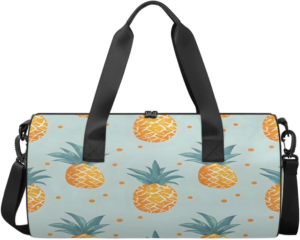 Gym Bags for Men Women Pineapples Fruit Print Sports Duffel Bags Carry On Travel Duffle Bag with Detachable Adjustable Shoulder Strap Overnight Weekender Bag