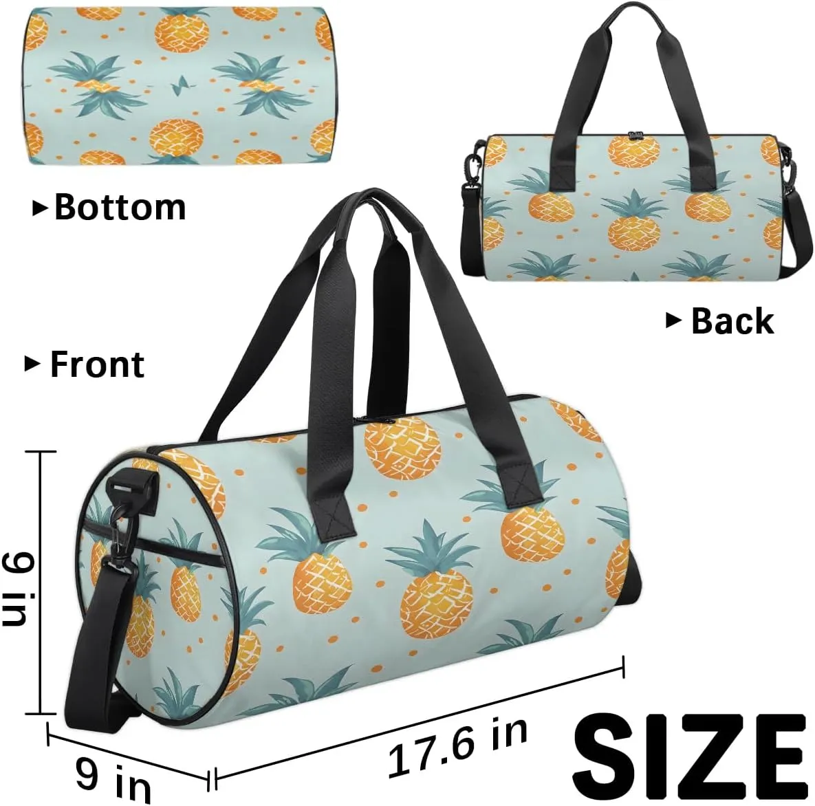 Gym Bags for Men Women Pineapples Fruit Print Sports Duffel Bags Carry On Travel Duffle Bag with Detachable Adjustable Shoulder Strap Overnight Weekender Bag
