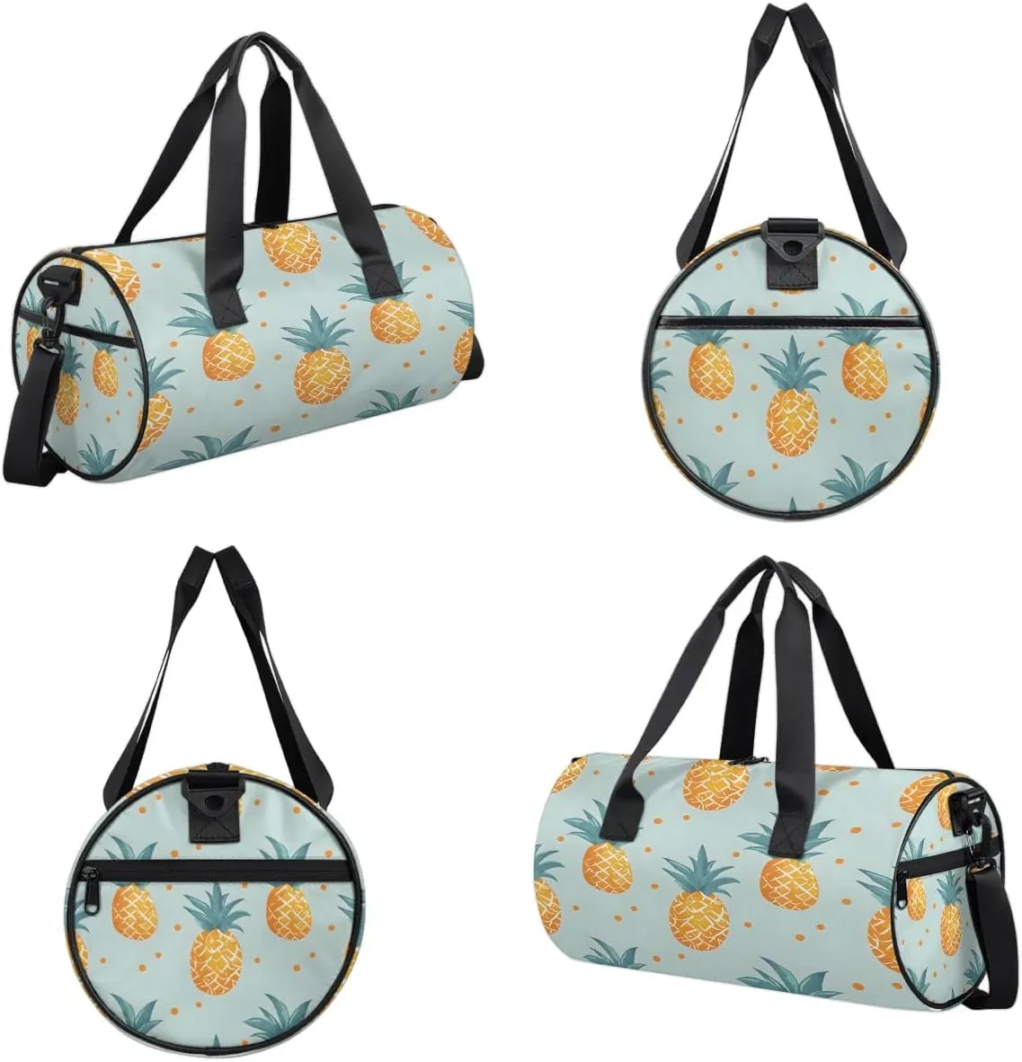Gym Bags for Men Women Pineapples Fruit Print Sports Duffel Bags Carry On Travel Duffle Bag with Detachable Adjustable Shoulder Strap Overnight Weekender Bag