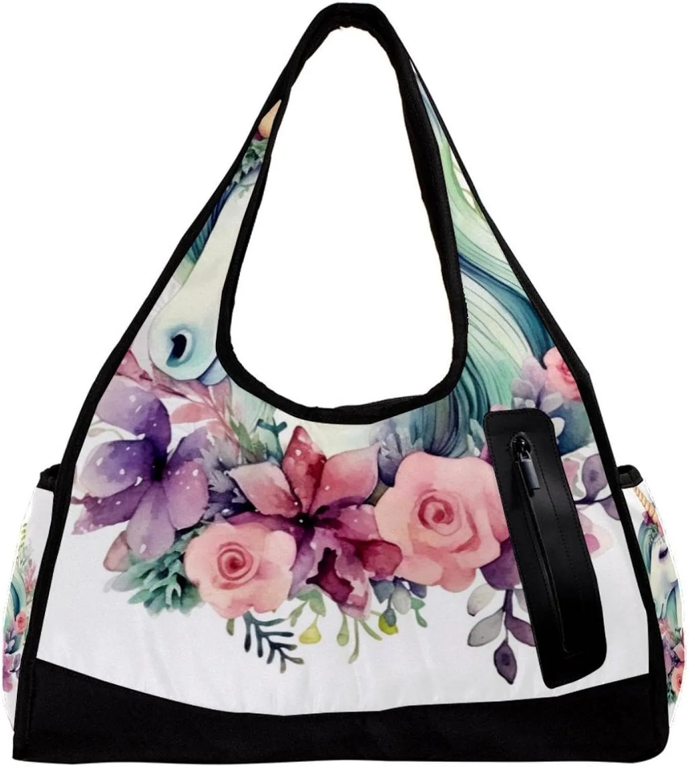 Gym Bags for Men,Travel Duffel Bags for Women,Unicorn Floral Bushes,Workout Bag